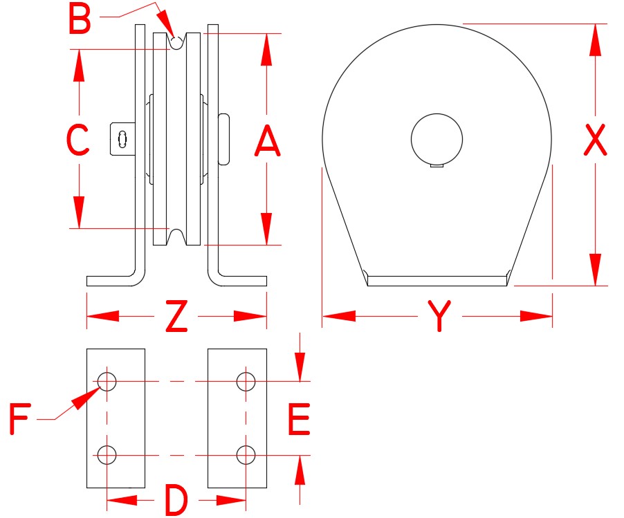 Stainless Steal Surface Mount Block (Wire), S0420-0050-W, S0420-0075-W, S0420-0100-W, Line Drawing